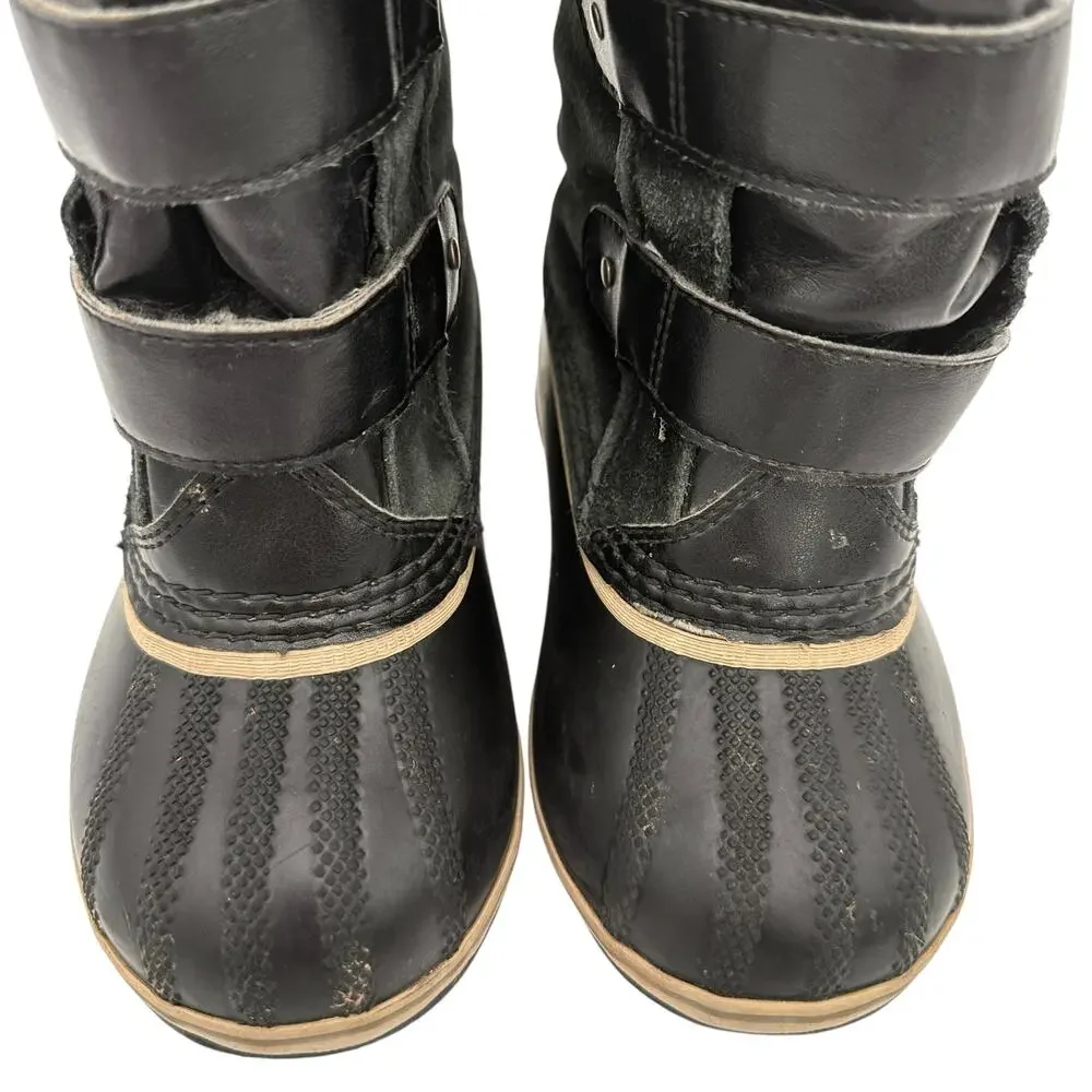 Sorel Youth Pac Strap Black Suede Waterproof Snow Boots Size 11